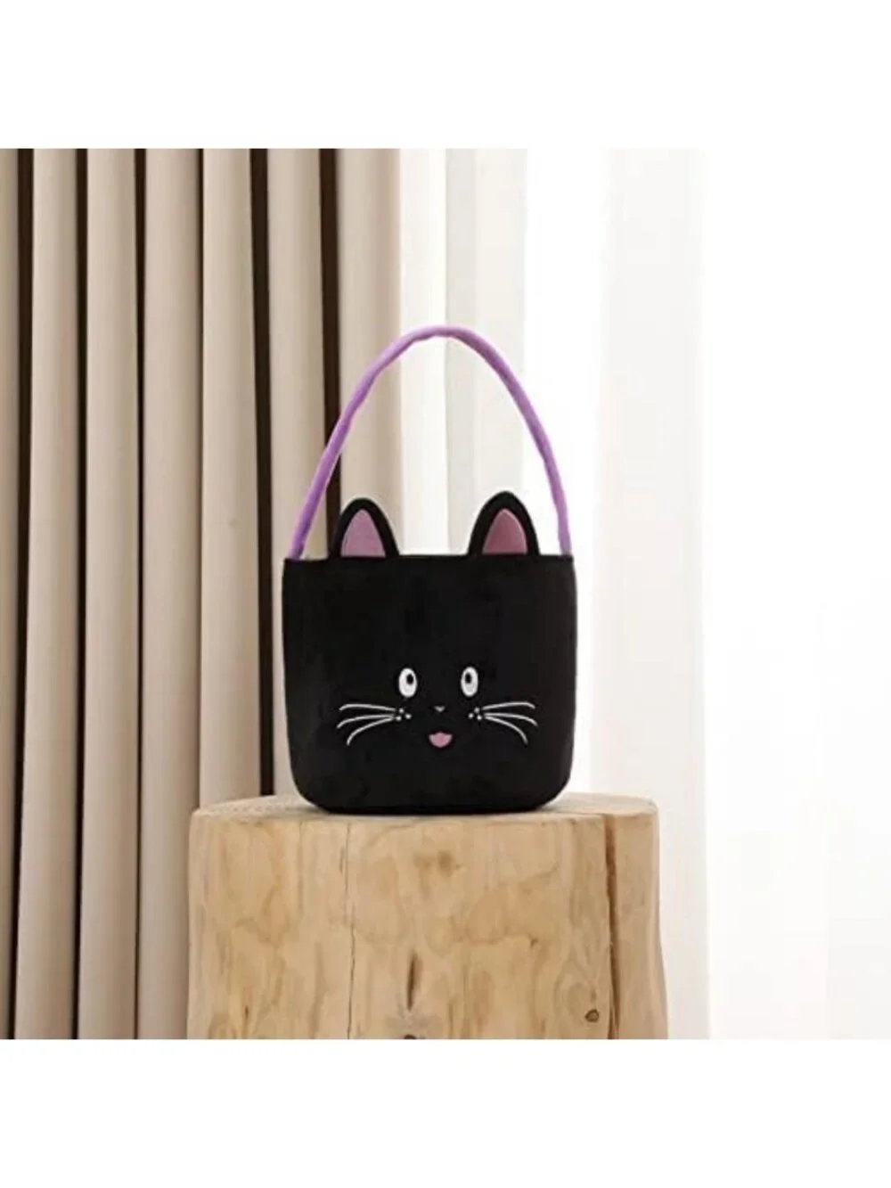 Spooky Halloween Trick or Treat Basket with Black Cat Design - Fun & Festive!